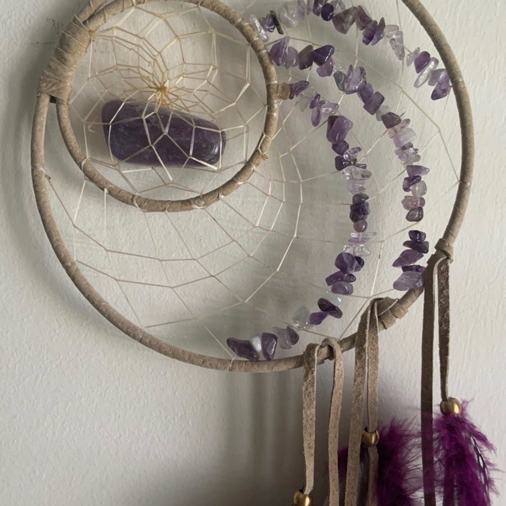 AMETHYST DREAM CATCHER LEATHER METAPHYSICAL AMETHYST GEMSTONES STONES